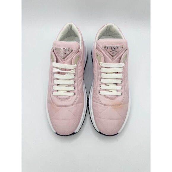 Prada Re-Nylon Piuma Metal Triangle Logo Quilted 45mm Sneakers 40 Alabastro - Picture 2 of 11